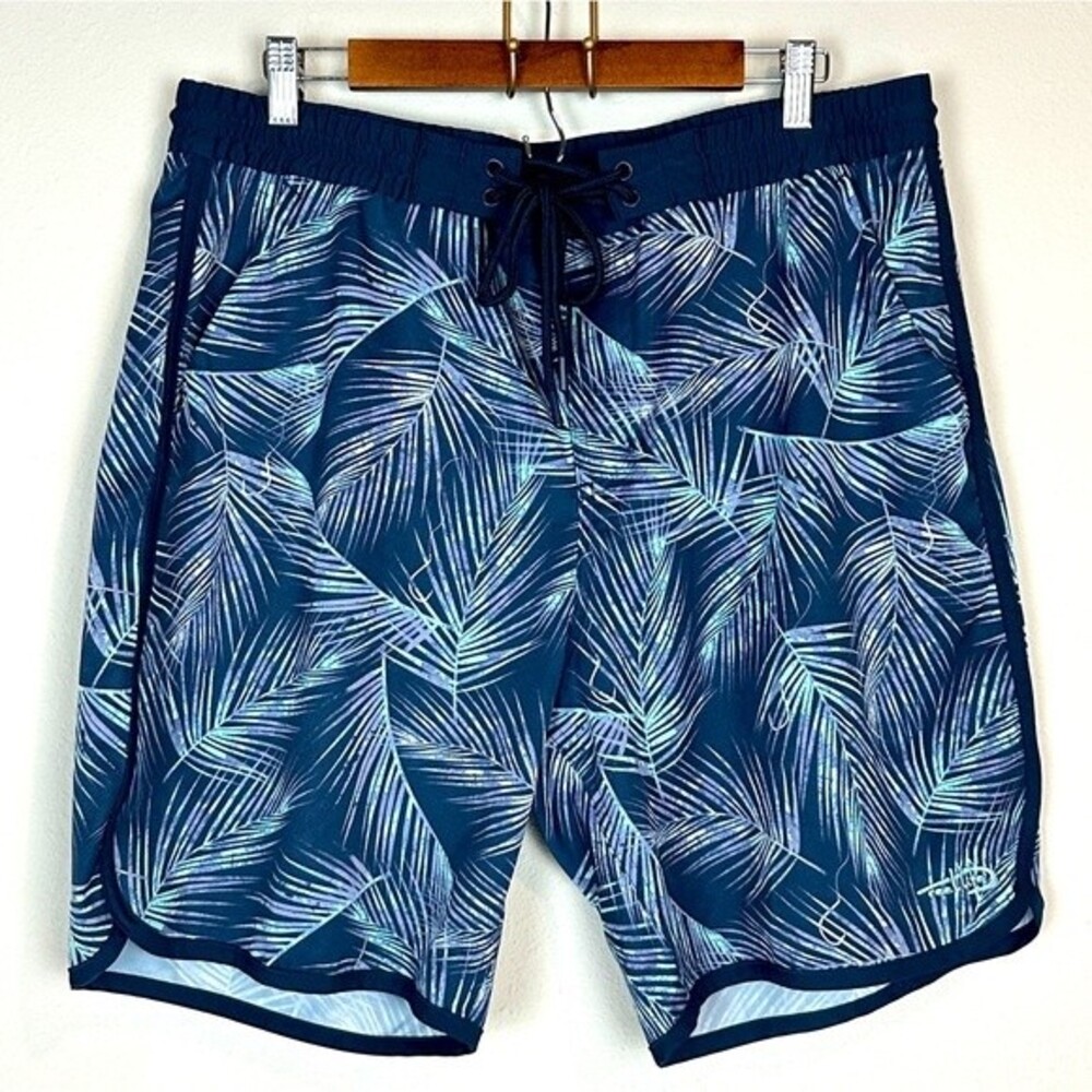 Reel Life Boardwalk Shorts Blue Palm Fish Hook Print UPF 30+ Quick Dry XXL